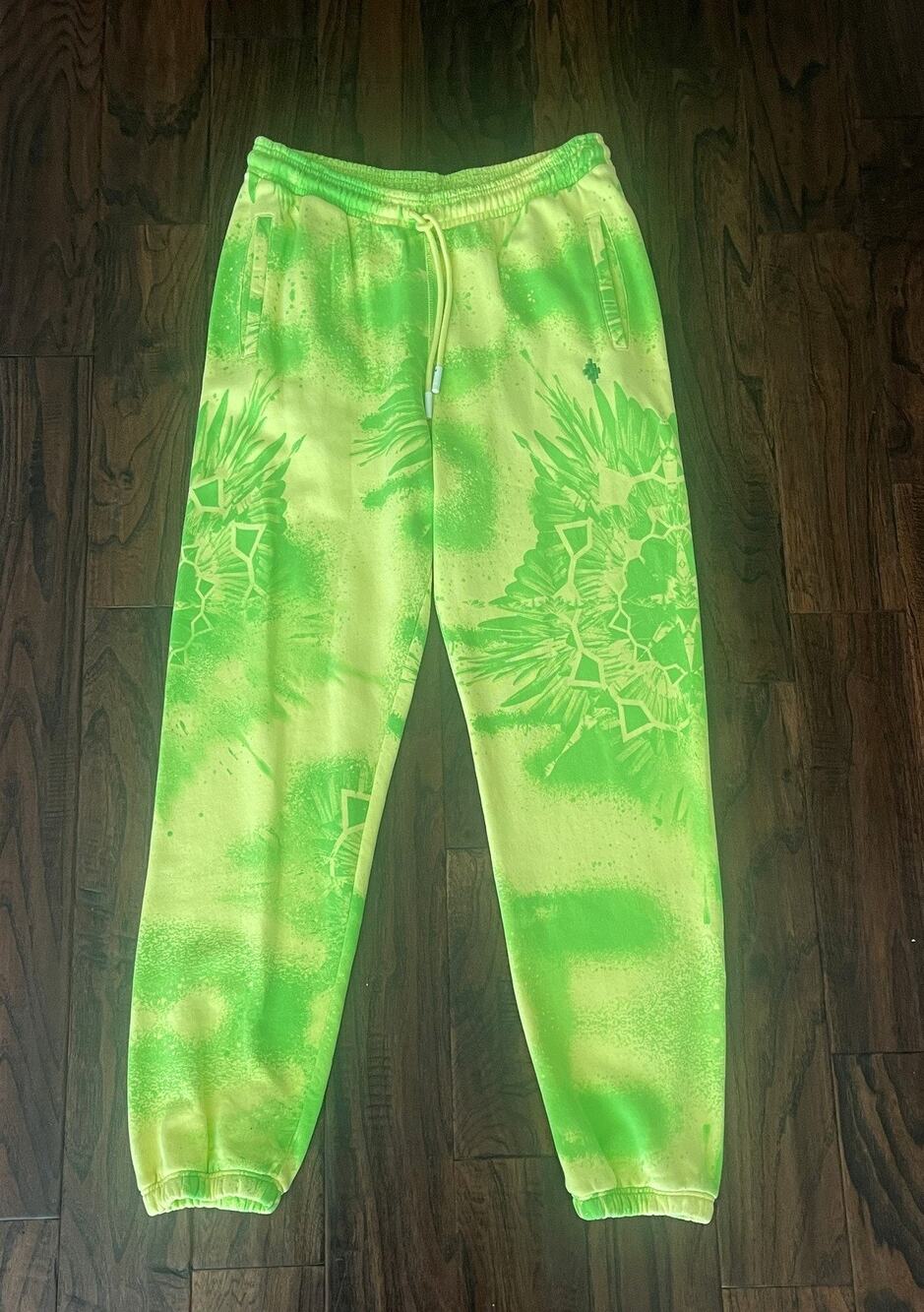 $695 NWT Marcelo Burlon Men's Bright Green Kaleidoscope Wings Sweatpants L